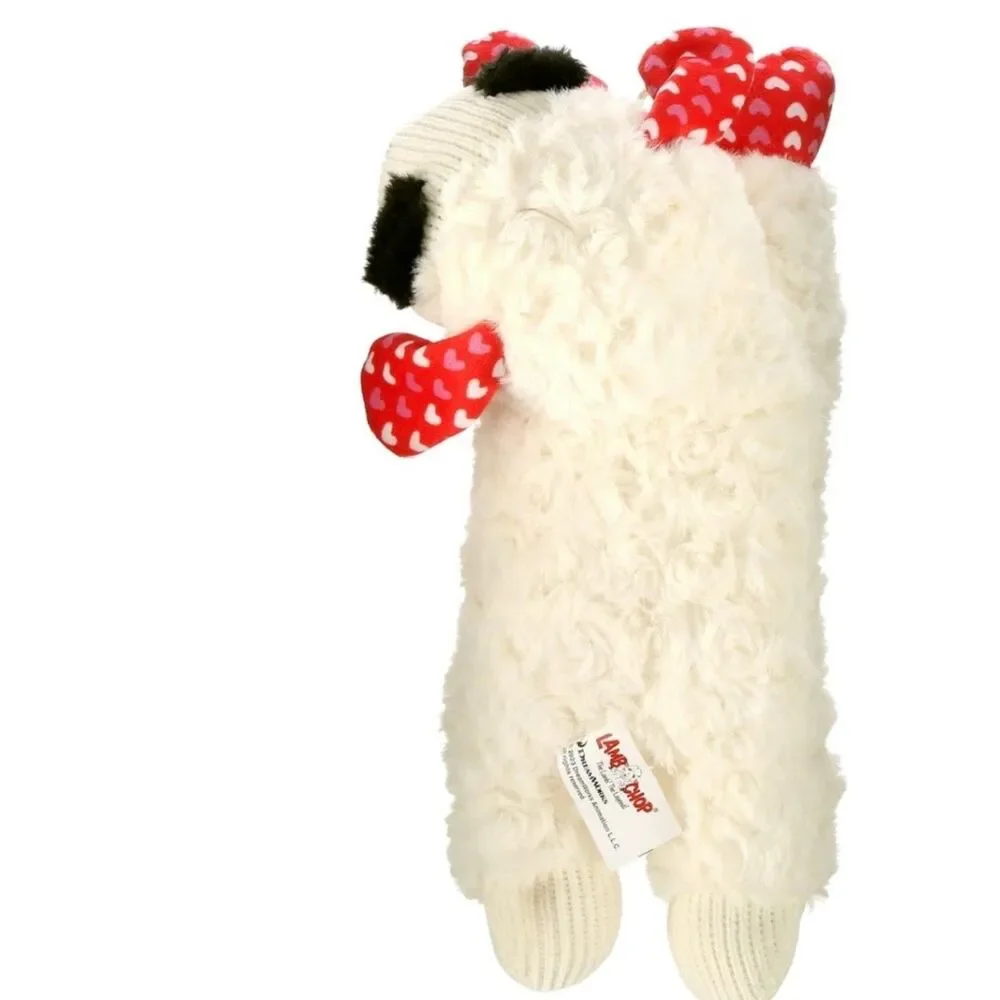 Multipet Valentine’s Day Plush Lamb Chop Dog Toy with Hearts, Medium - Free Ship